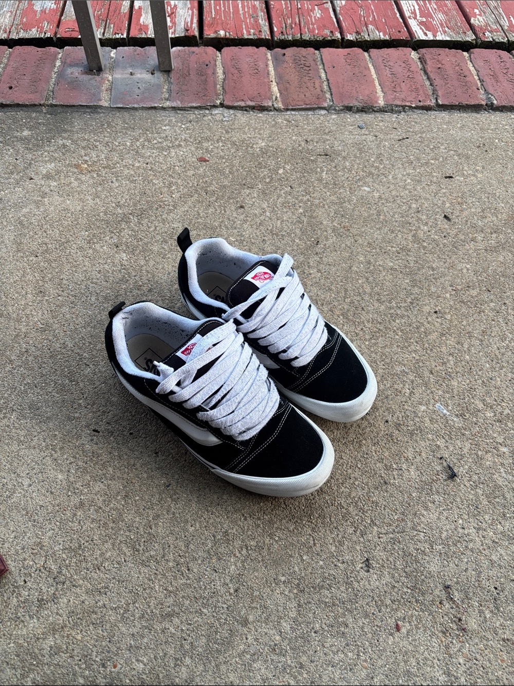 Vans Knu Skool Black and White Low-Top Skate Sneakers
